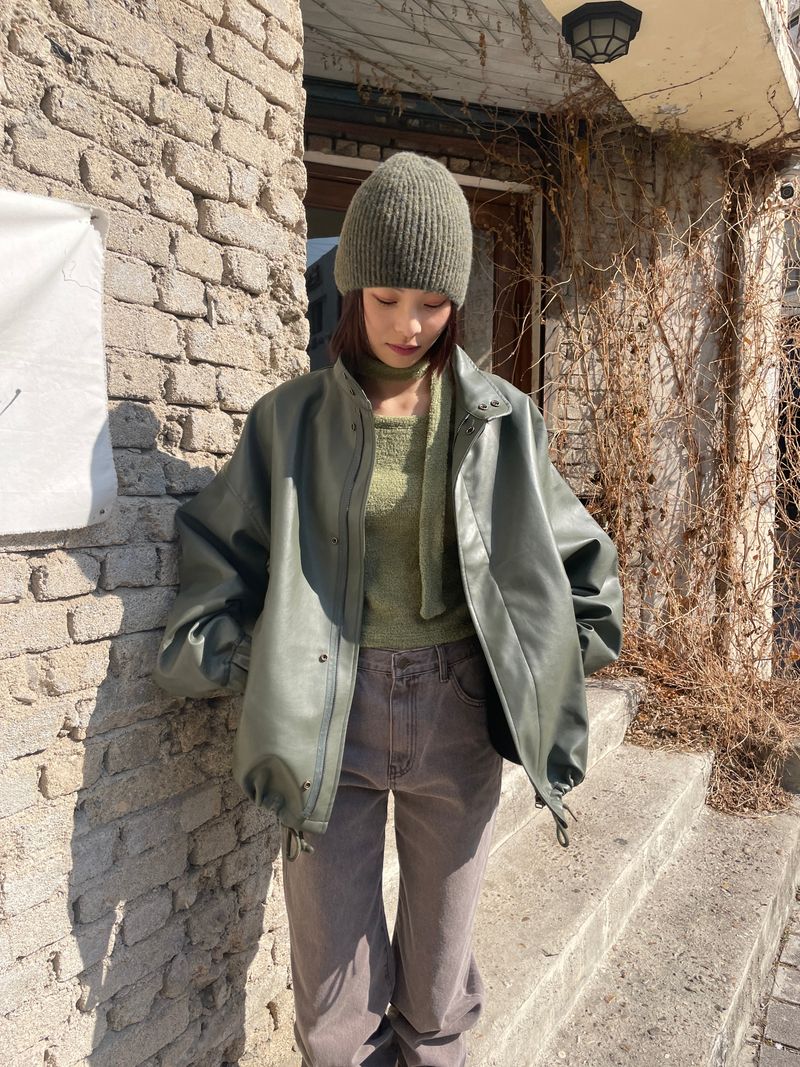 Field half leather jacket