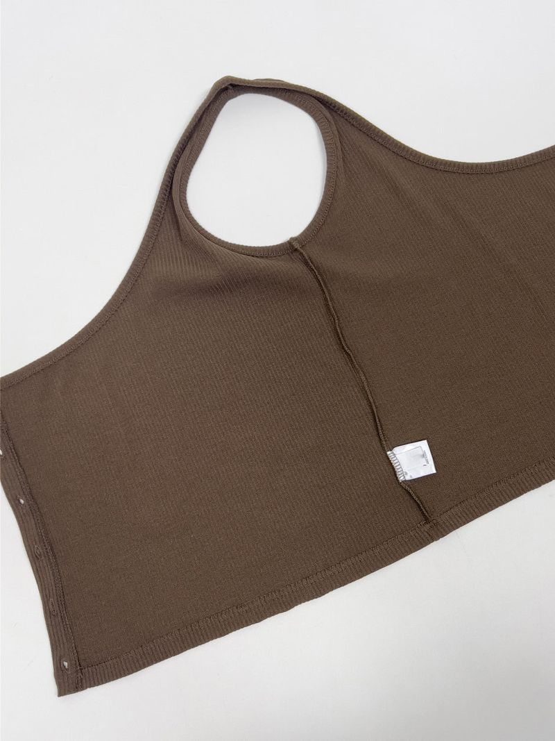 Button One-Shoulder Ribbed Vest