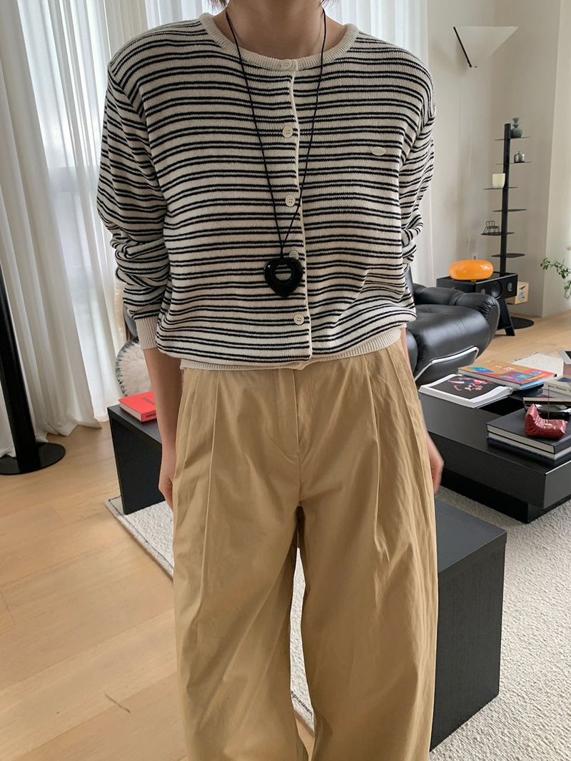 [MADE] [Planning] Slits Stripe Round Cardigan