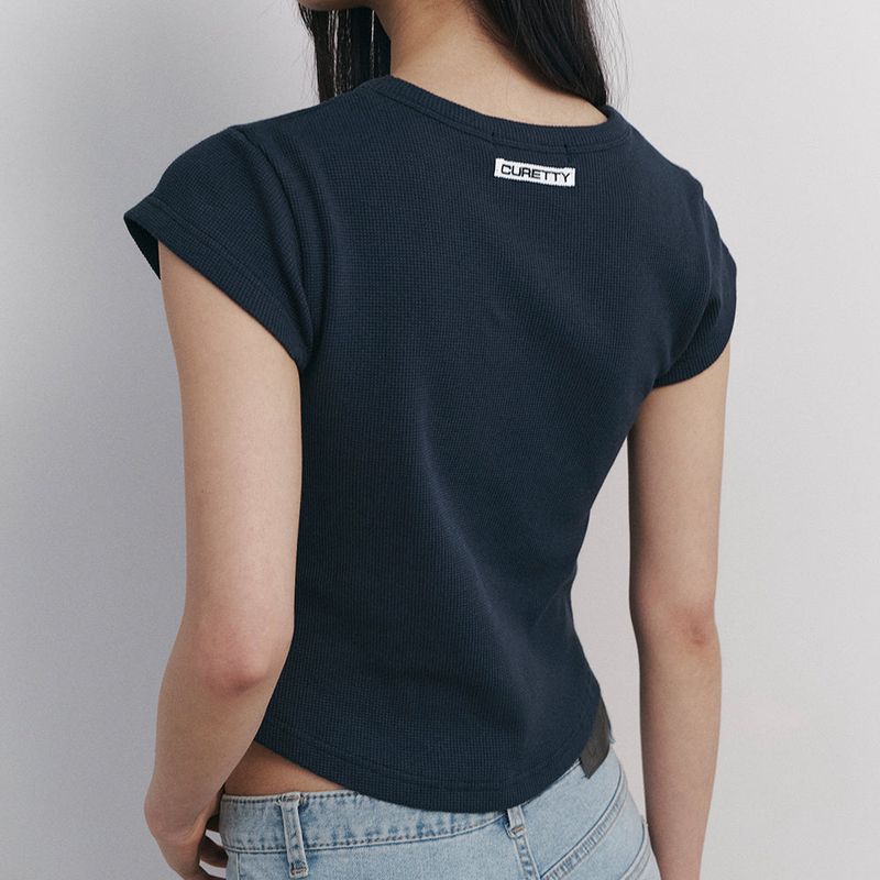 Curetty(キュリティ)の「C 90S LINE WAFFLE BASIC T-SHIRT_NAVY(Tops)」