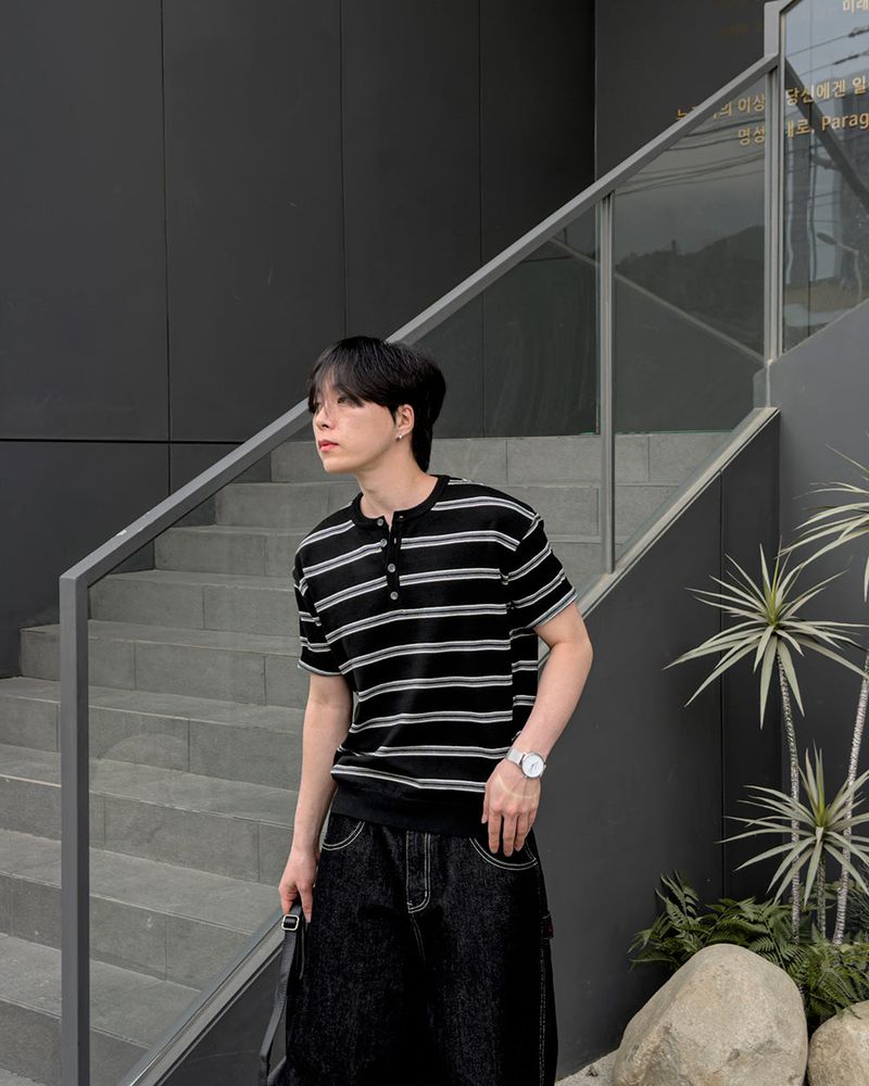Diron Striped Henley Knit