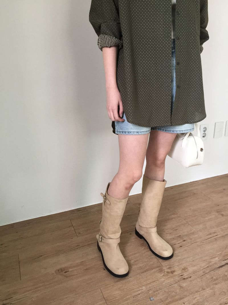 Buckle leather long boots (2color)