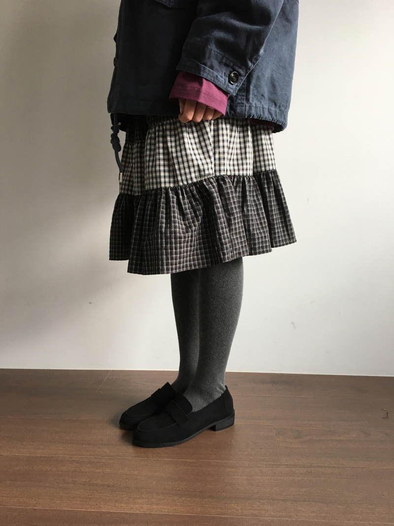 Fold check skirt (3color)