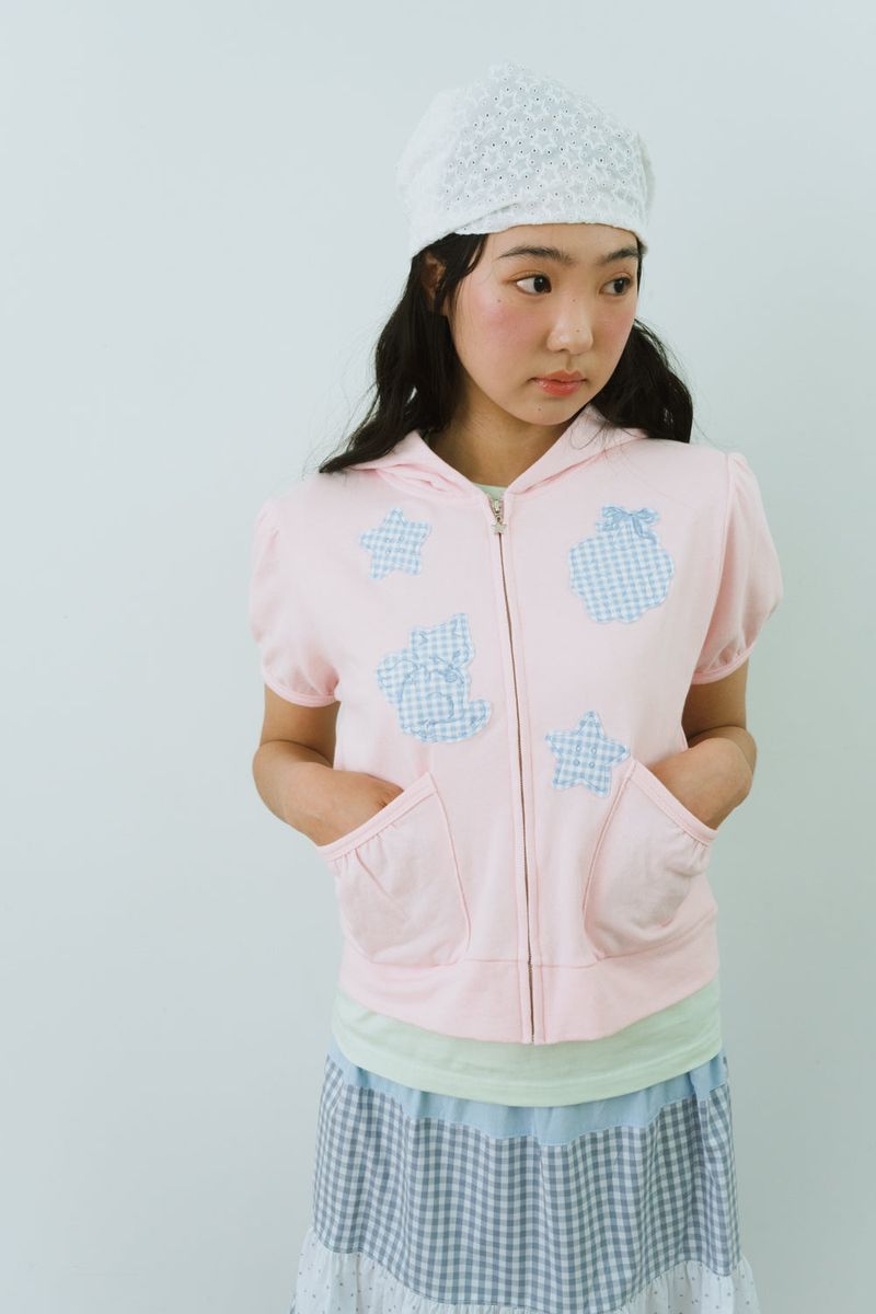 PURRING CHECK PATCH HOODIE 