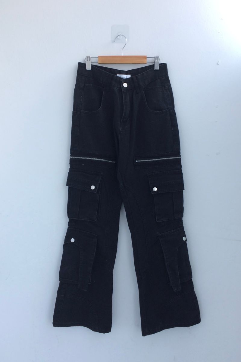 Pocket-line zipper bootcut pants