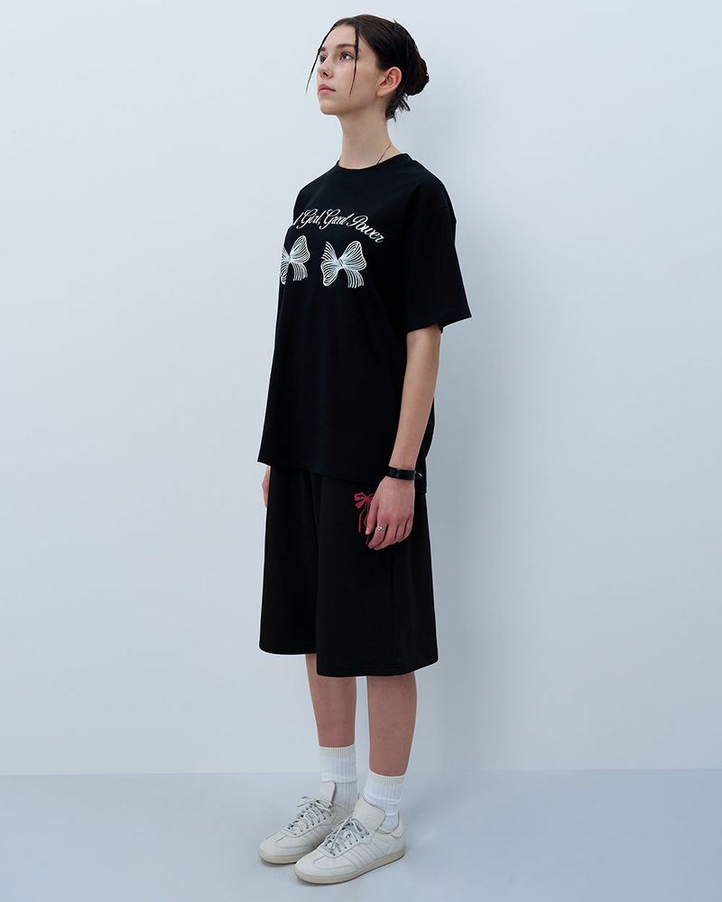 TWIN RIBBON TSHIRT-BLACK