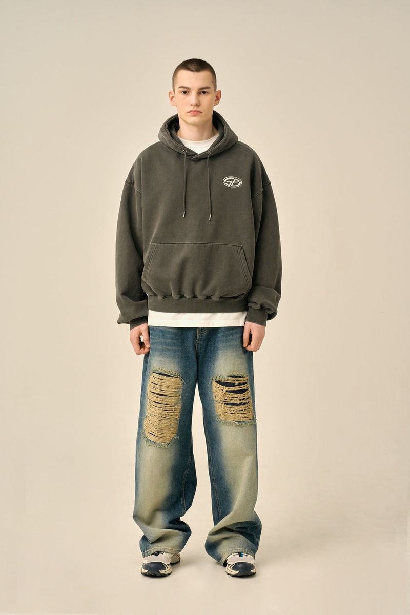 PIGMENT OVERSIZED LOGO HOOD - CHARCOAL