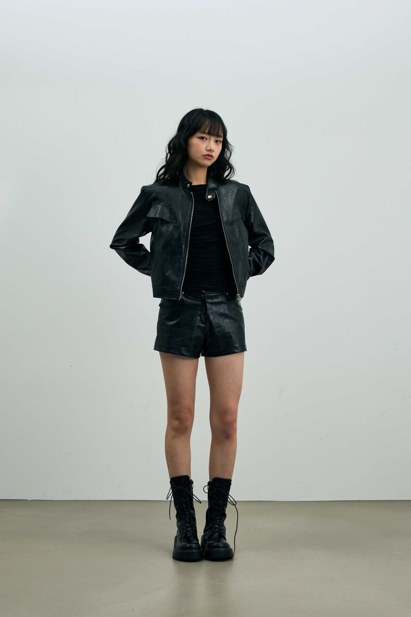 CLARI FAUX LEATHER JACKET / BLACK