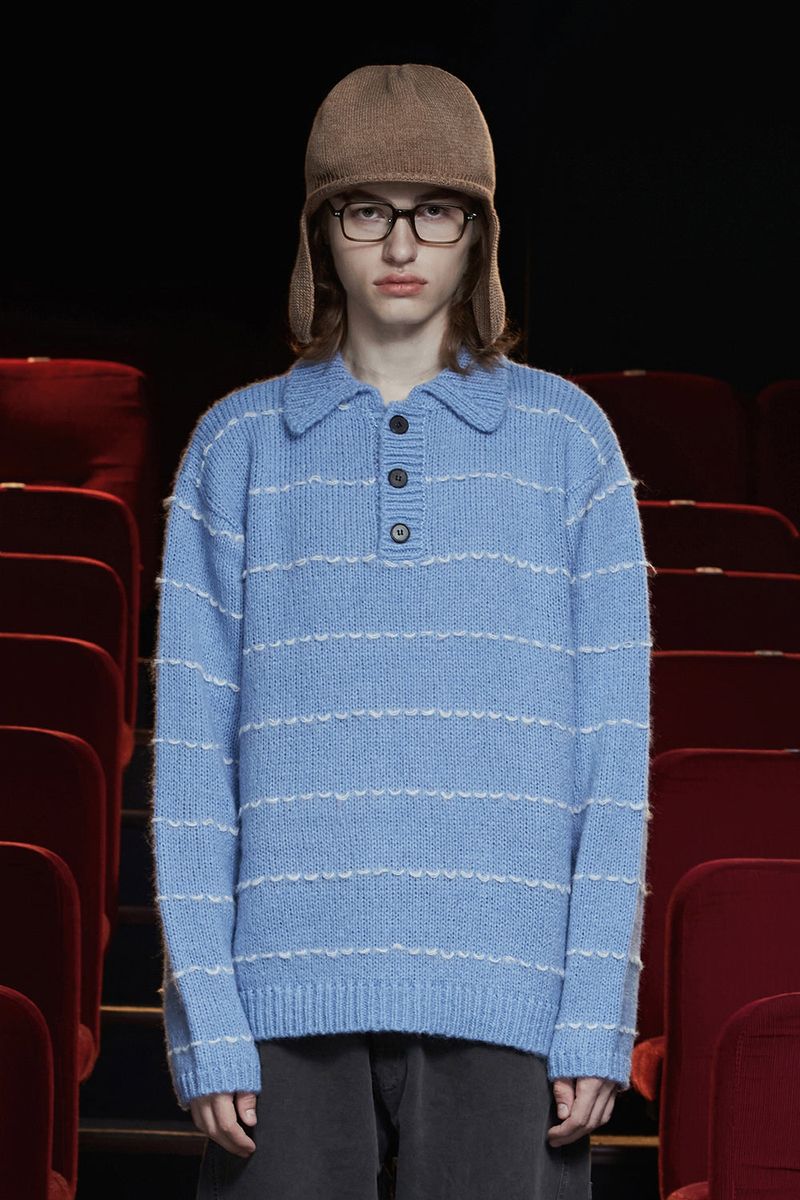 UNALLOYED（アナロイド）の「STITCH RUGBY POLO KNIT / SKY BLUE（Tops）」
