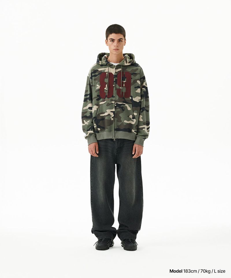 CAMO APPLIQUE ZIP UP HOODIE