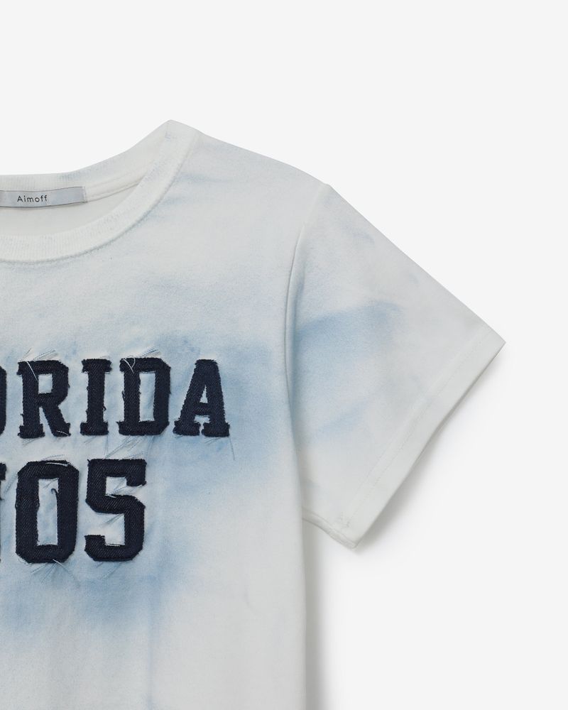 denim patch washing T-shirts [ ivory ]