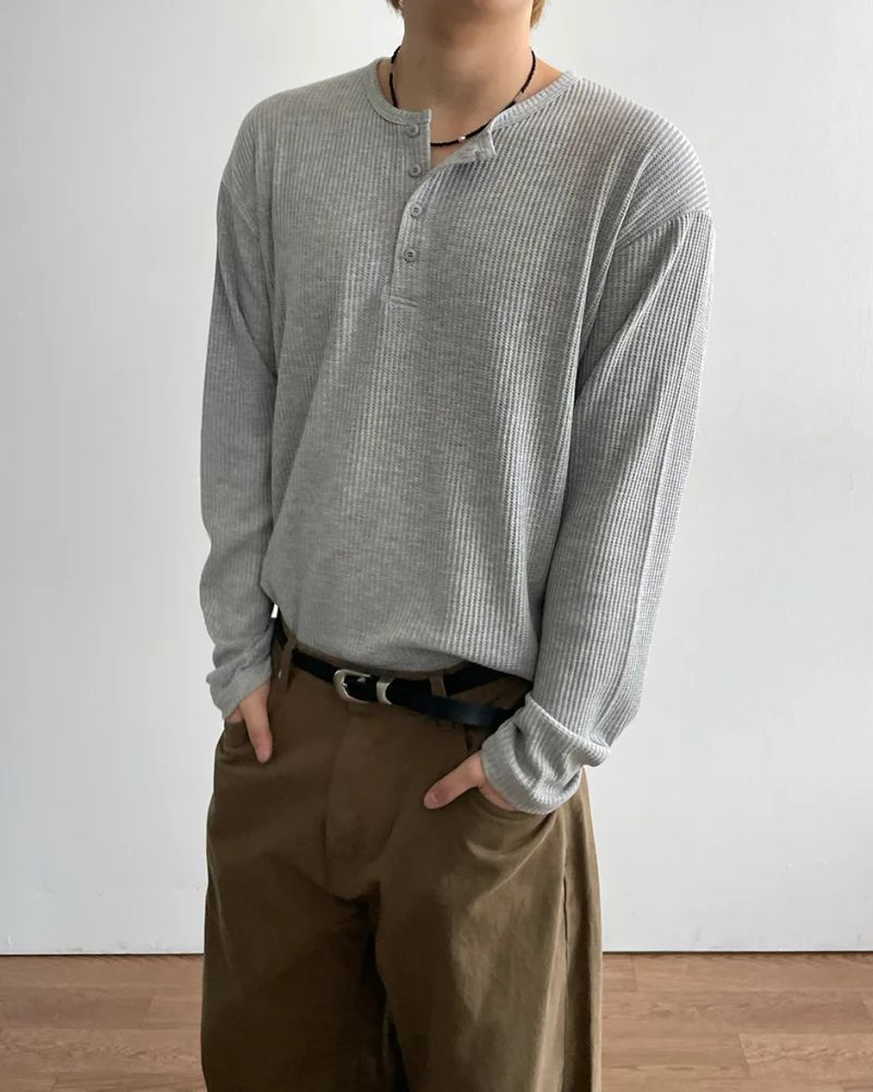 スポヘンリーネックワッフルロングスリーブ T