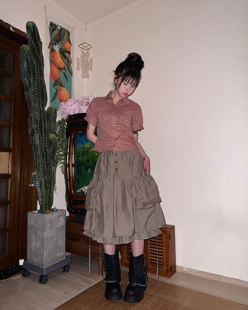 (3color) Frill Around Pocket Balloon Skirt