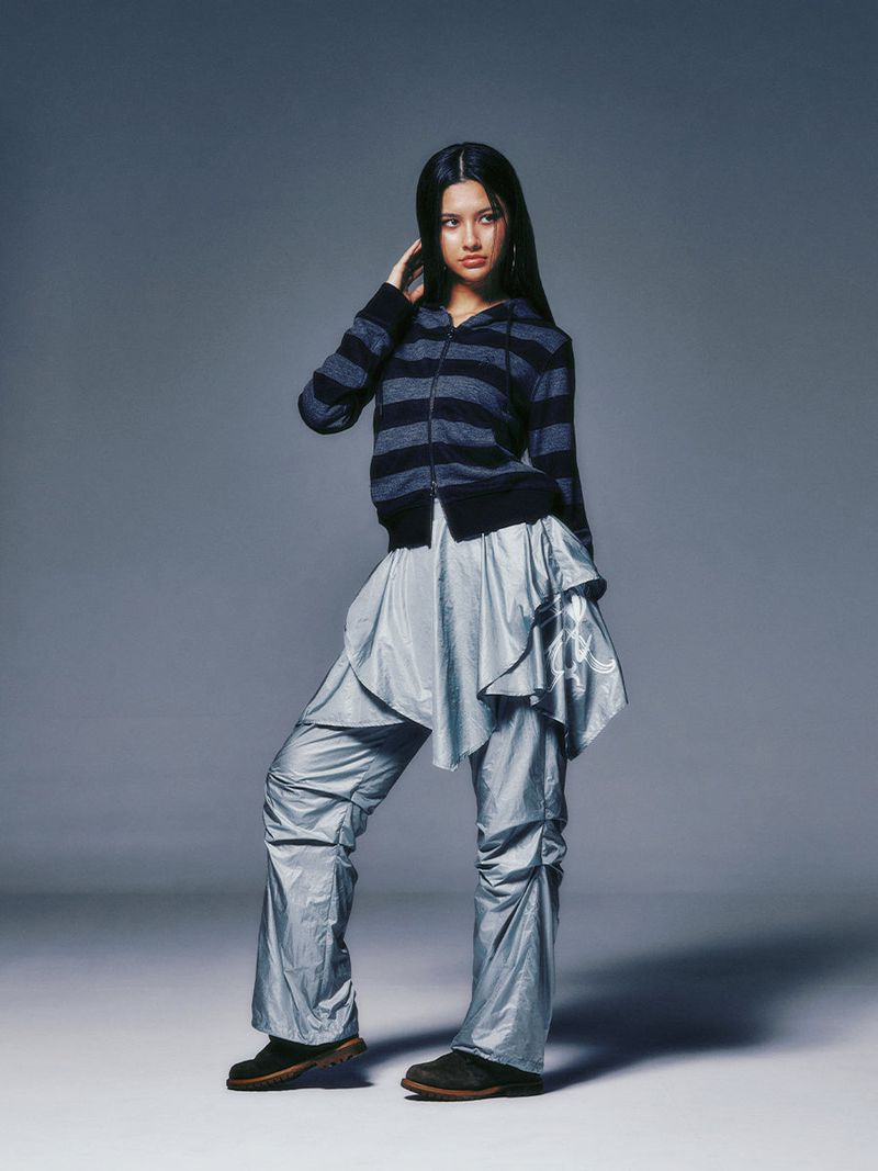 DRAPE LAYERED SKIRTPANTS (LIGHT GREY)