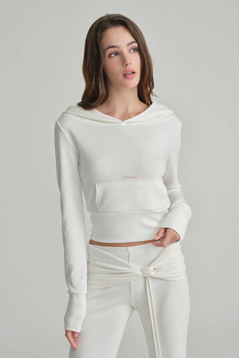 Cupcake off-shoulder hooded top, Ivory