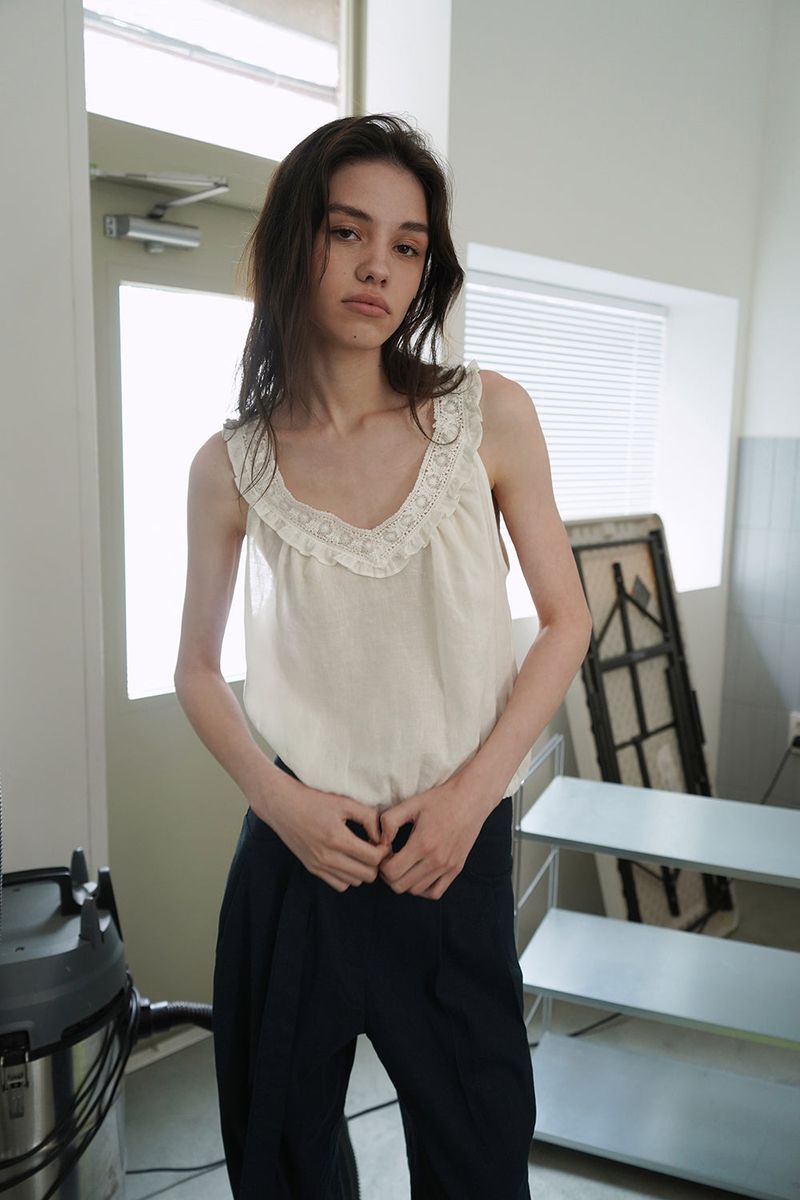 Linen belted pants_navy