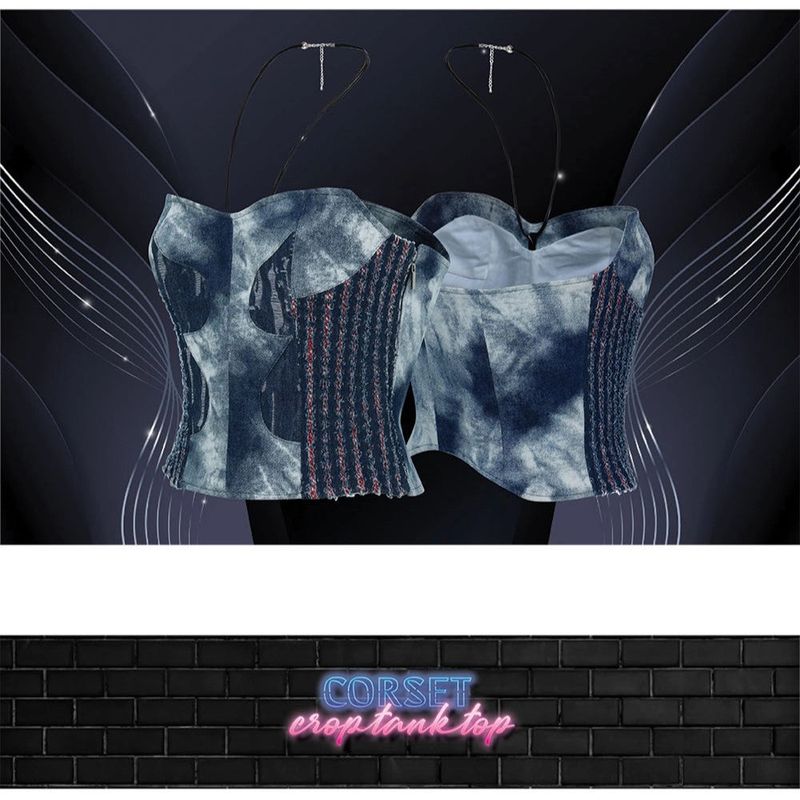 DENIM CORSET TUBE TOP_DEEP BLUE