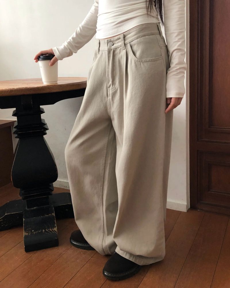 [ORIGINAL] Grain Pintuck Low-Rise Wide Pants