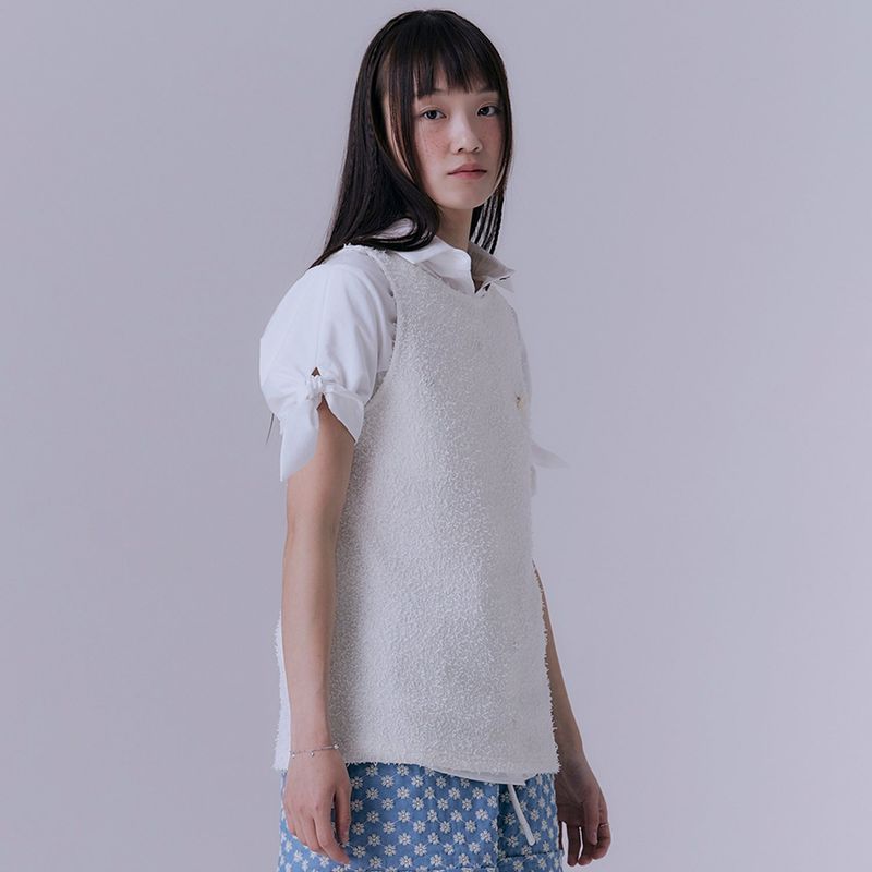 Boat neck boucle knit sleeveless (IVORY)