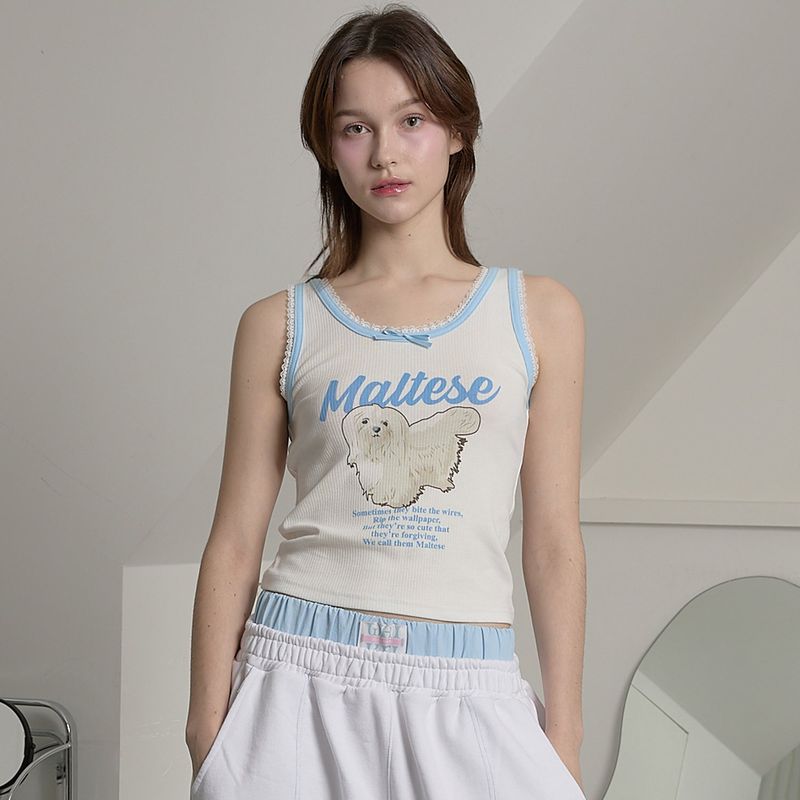 Maltese illustration lace sleeveless