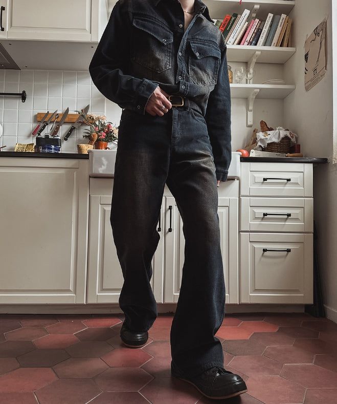 Fracture Bootcut Brushed Denim Pants