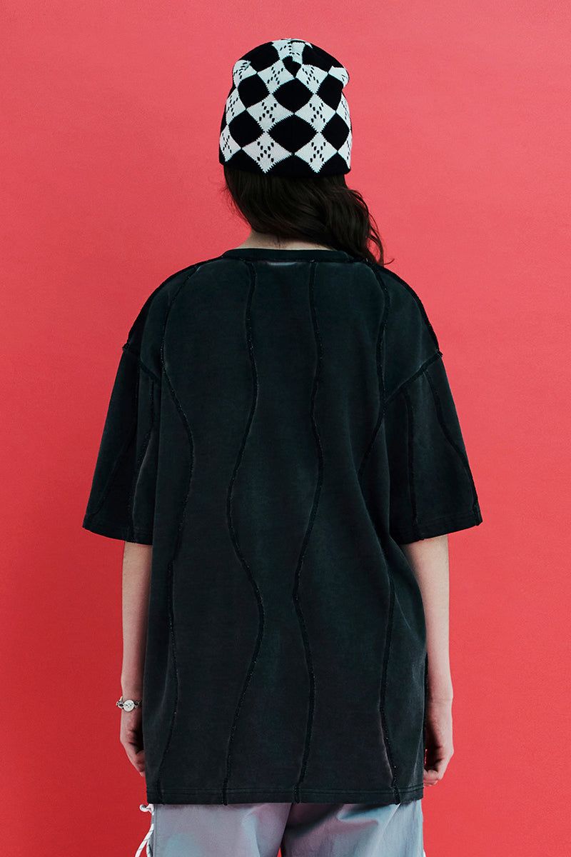 DYED WAVE OVERLOCK T SHIRT / CHARCOAL