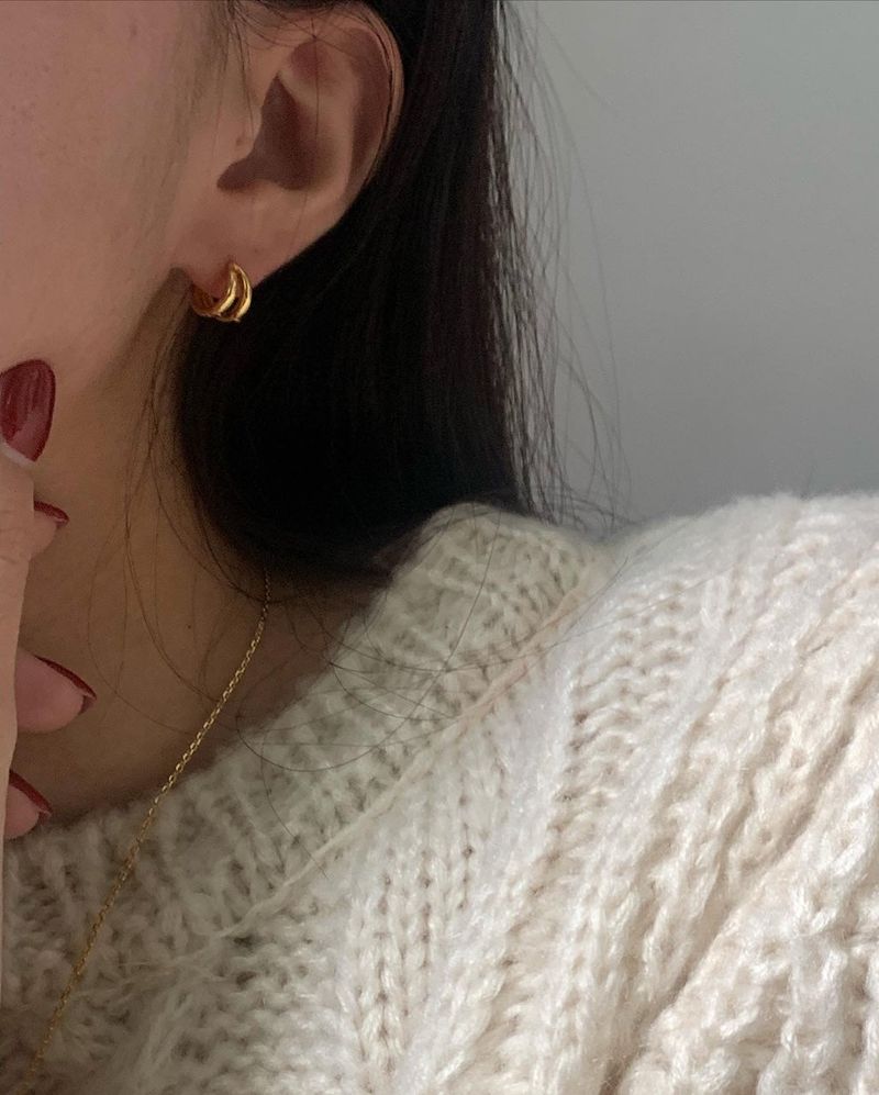 (silver925) Two line one touch earrings *gold