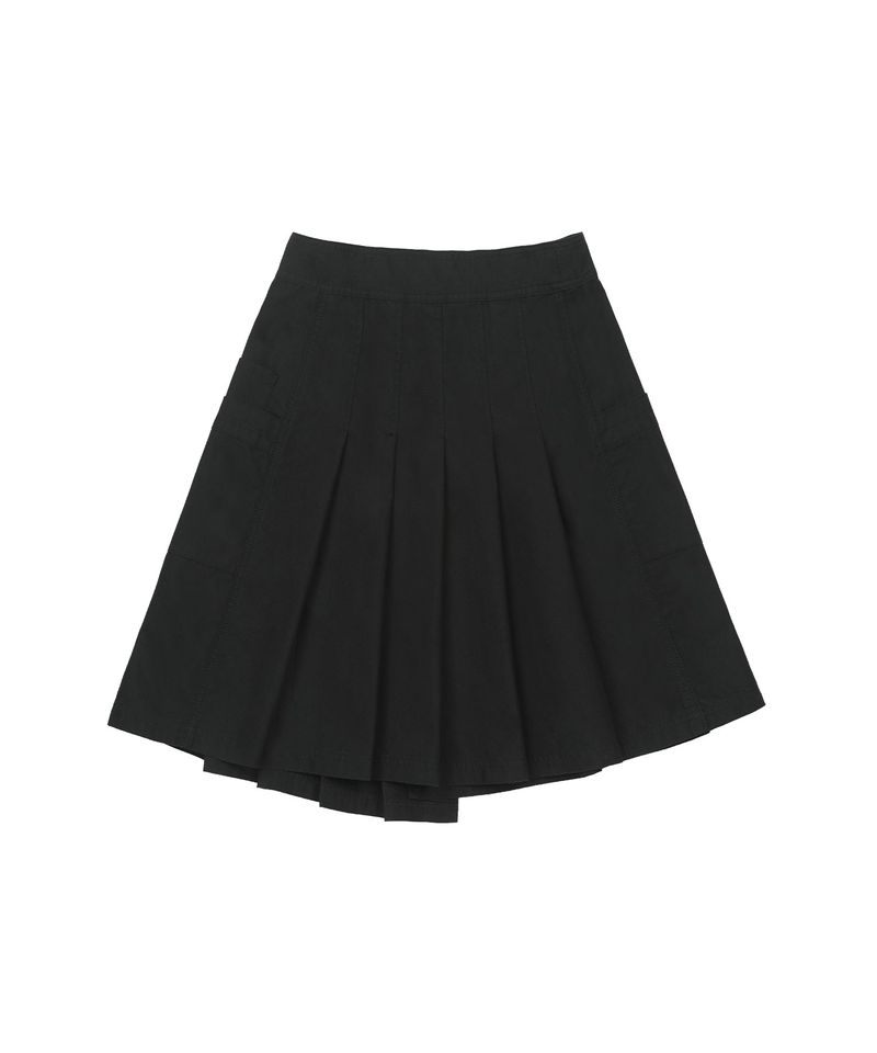 Layered Pocket Pleated Wrap Skirt - BLACK