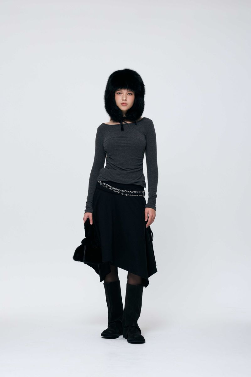 MUREN SHIRRING TOP / CHARCOAL