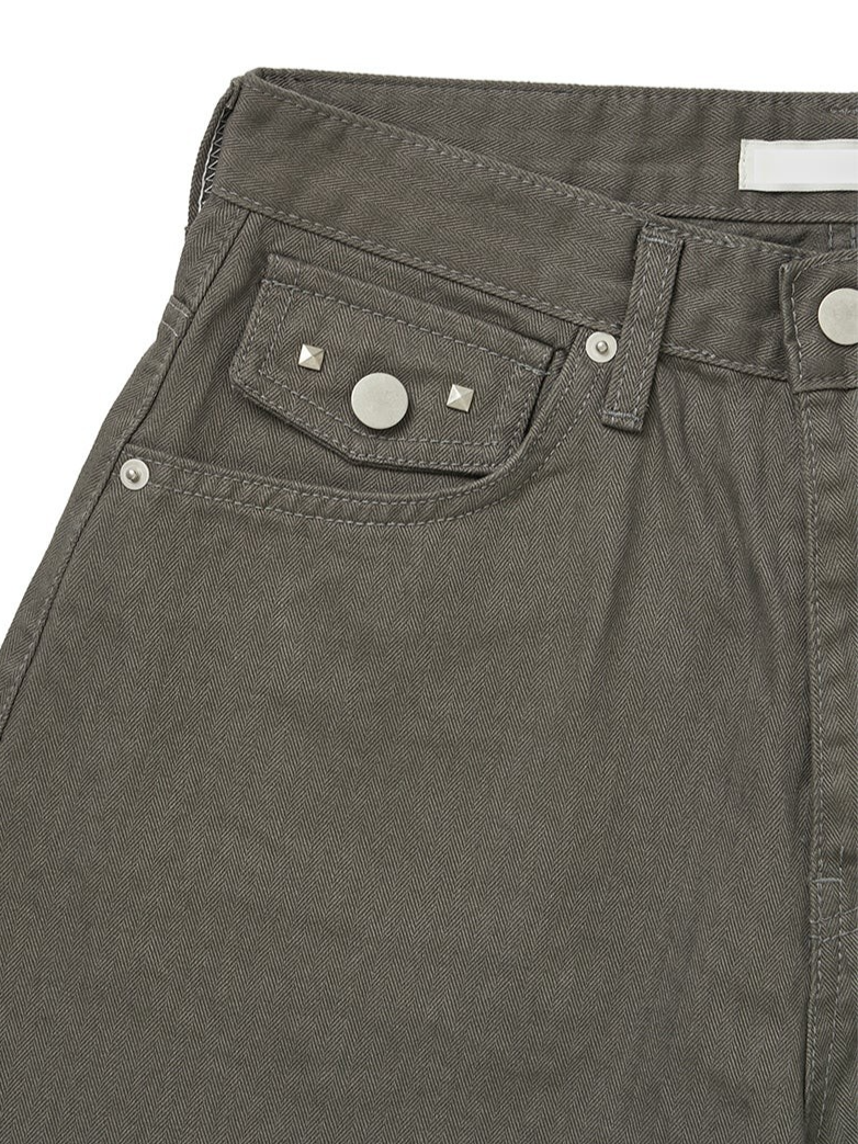 TWILL BACK POCKET STUD PANTS (3C)