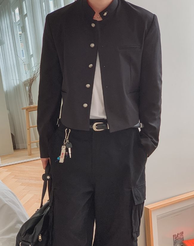 26FW★ [PLAN MADE] Kuroji Metal Gakuran Crop Jacket