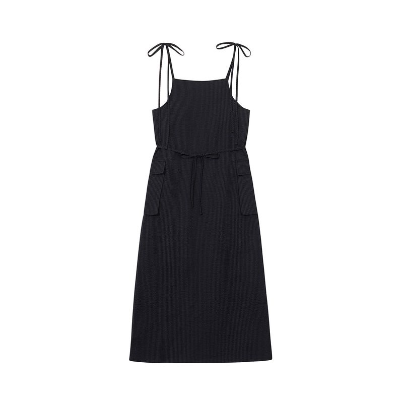 [ULKIN] Seersucker Cargo Sleeveless Dress_Charcoal