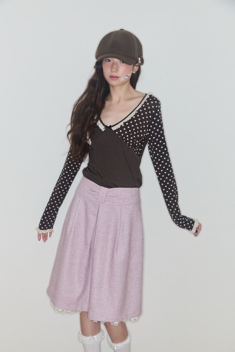 BOW MIDI WOOL SKIRT (PINK)