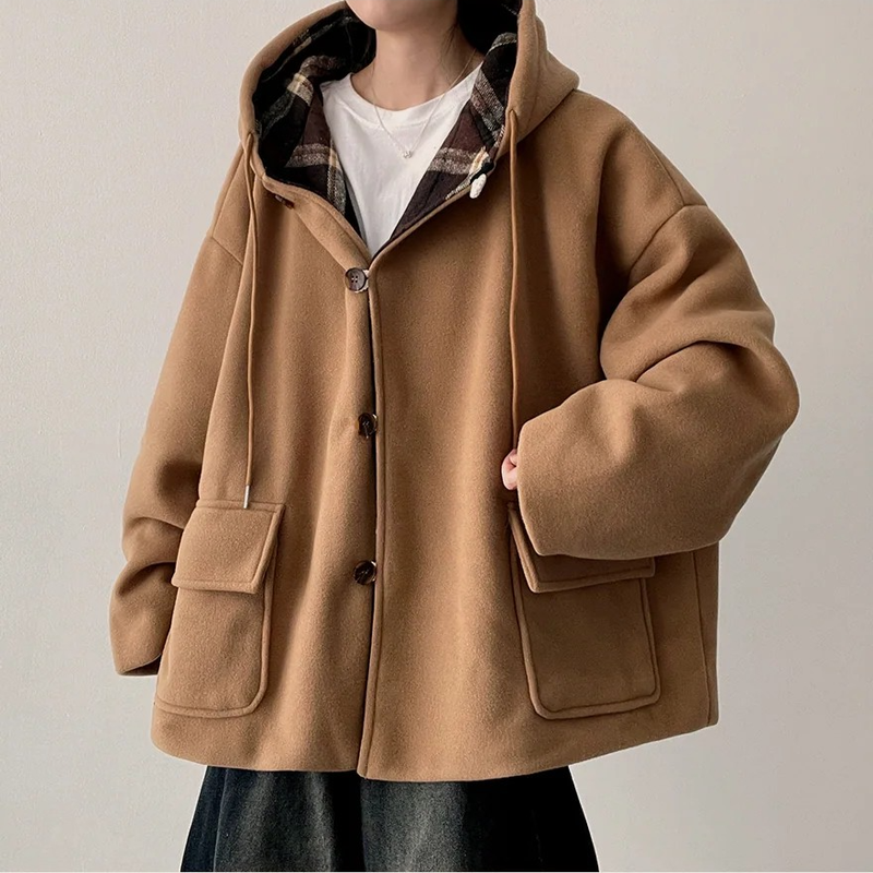 Heel double wool royal boxy pocket hooded coat 