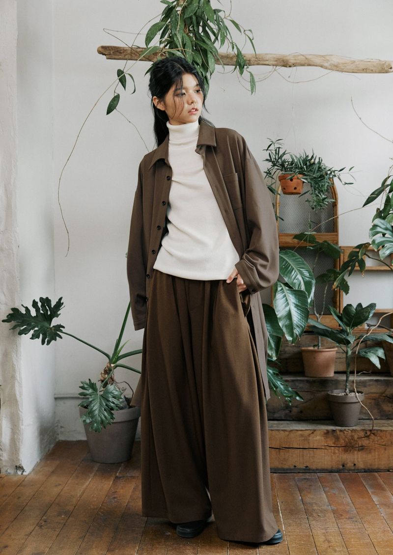 unisex side wide pants brown