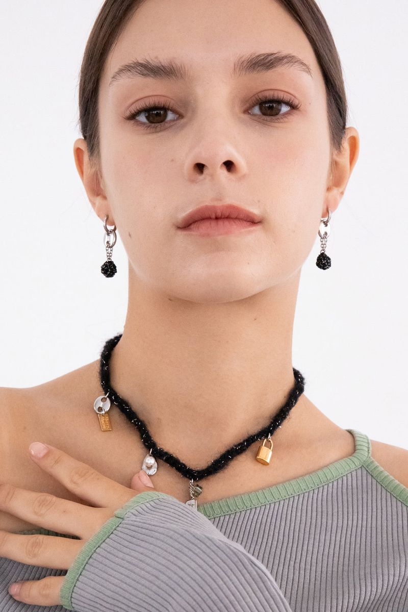 [2way] Drop knitball pendant ring earring