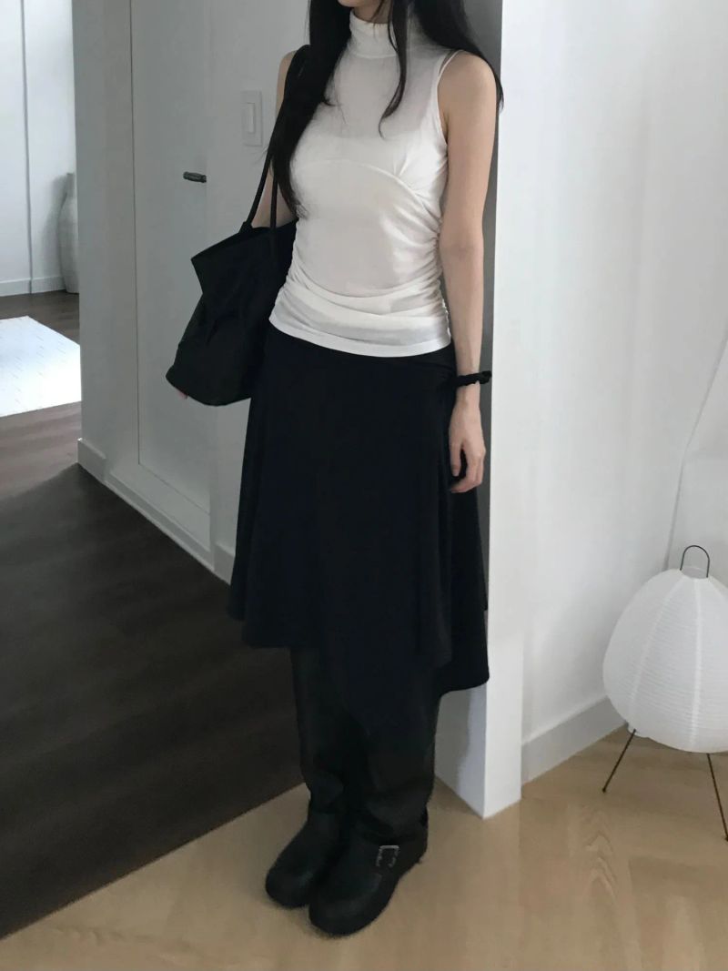 Turtleneck Shirring Sleeveless Top (3 colors)