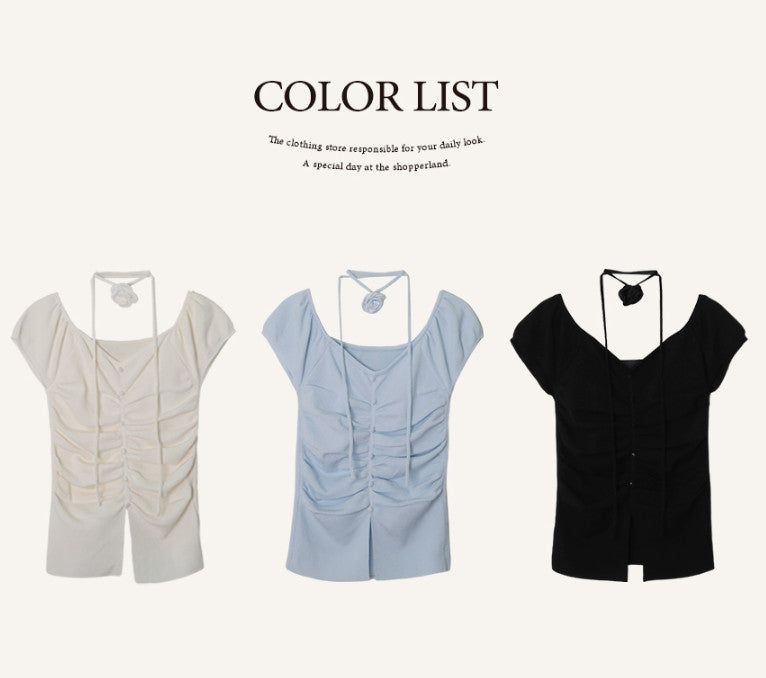 #Rose Off Shoulder Slit Short Sleeve Knit (3color)