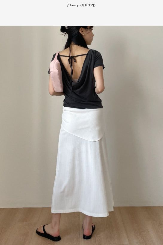 [Scarf SET] Pleated H-Line Long Skirt