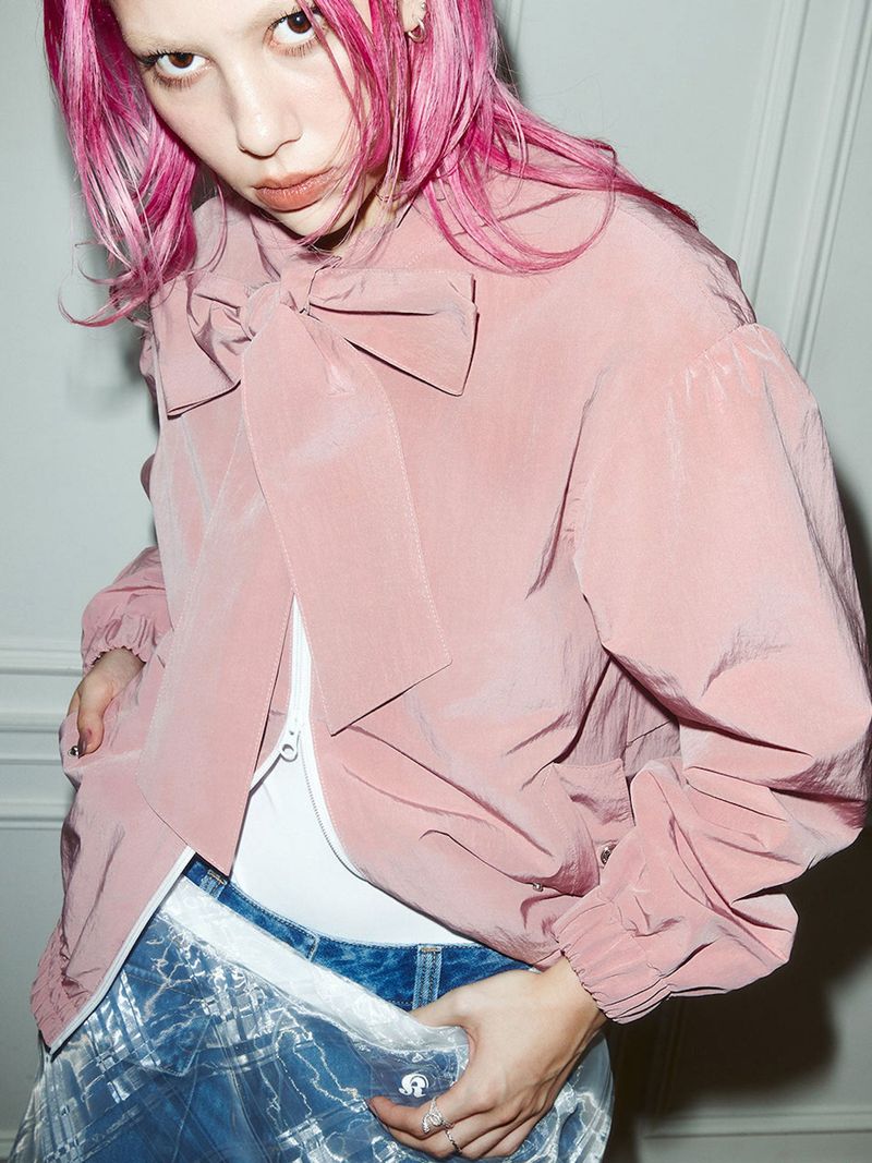 NOTKNOWING(ノットノーイング)の「Big Ribbon Tie Windbreaker (DUSTY PINK)(Jackets/Outerwear)」