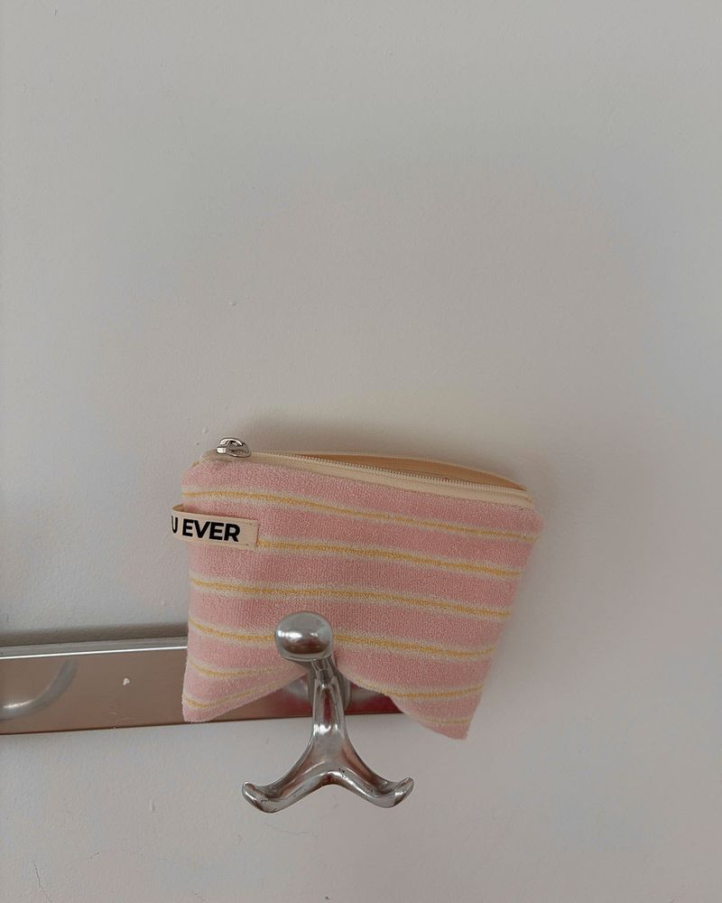 Terry candy stripe flat pouch - pink , M size