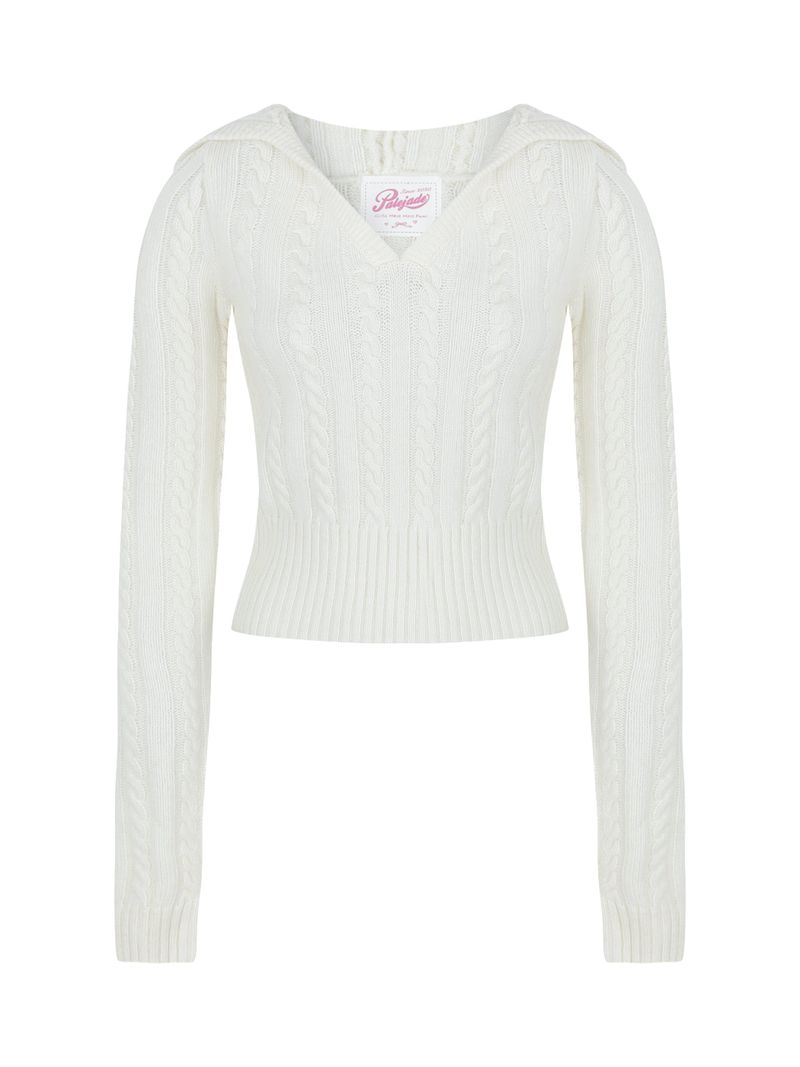 Cable V-Neck Hooded Knit