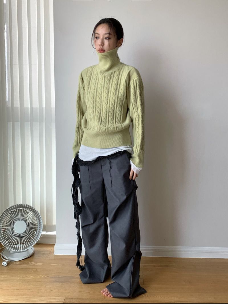 Jacquard Turtleneck Twisted Wool Knitwear