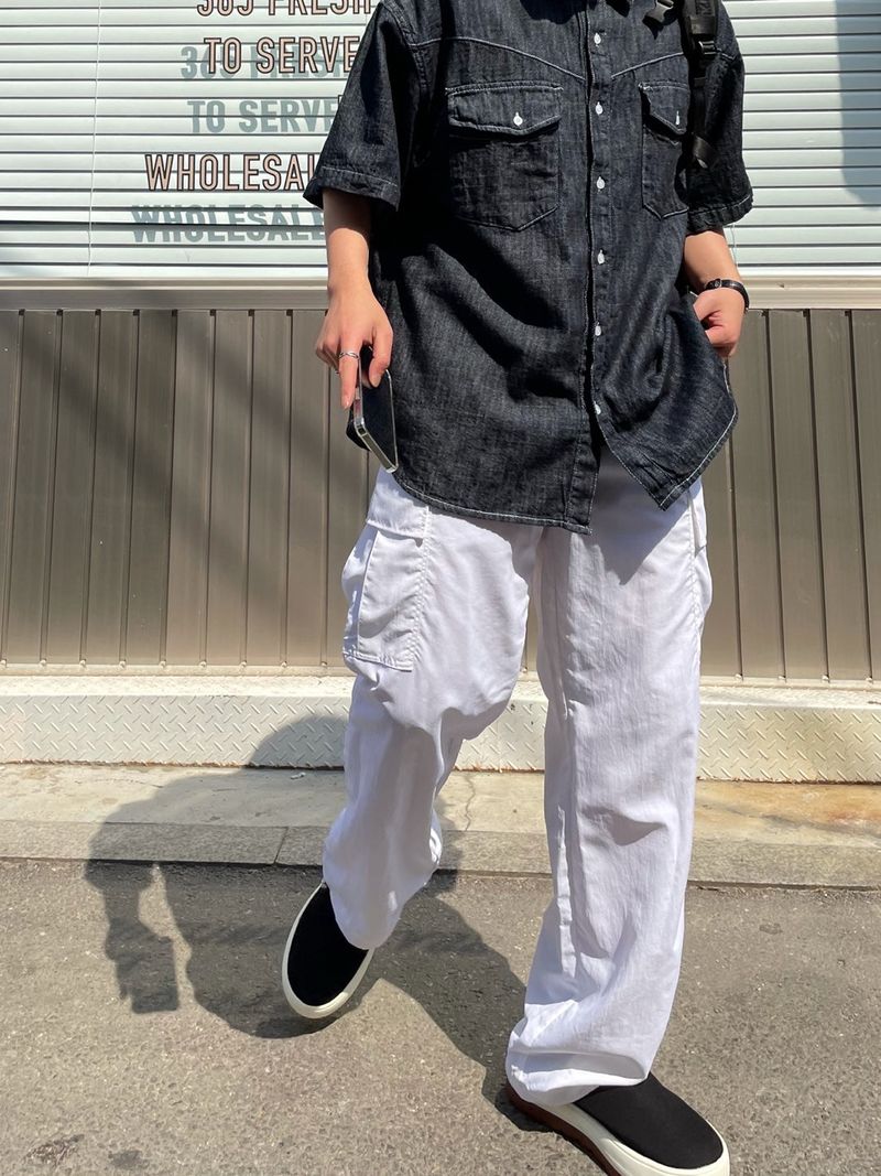 LINEN WESTERN DENIM HALF SHITRS(2COLOR)