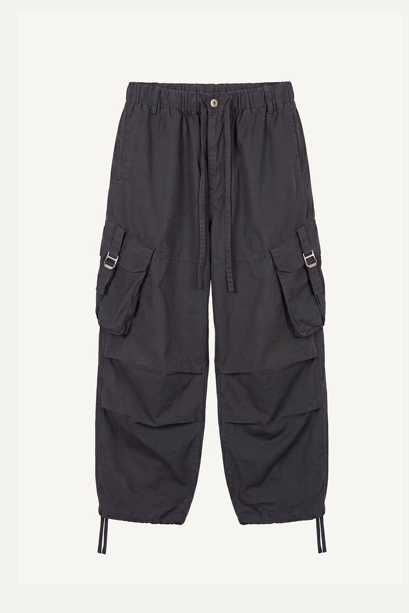 Buckle Washed Cargo Wide Pants