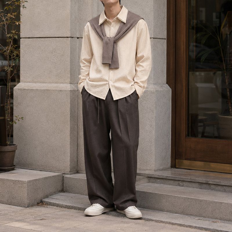 [Set] 54251 Double Collar Stripe Knit Shirt (2 colors)