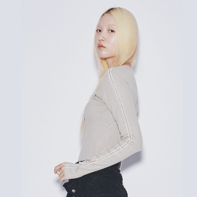 ラインポイントニットトップ [Ivory]