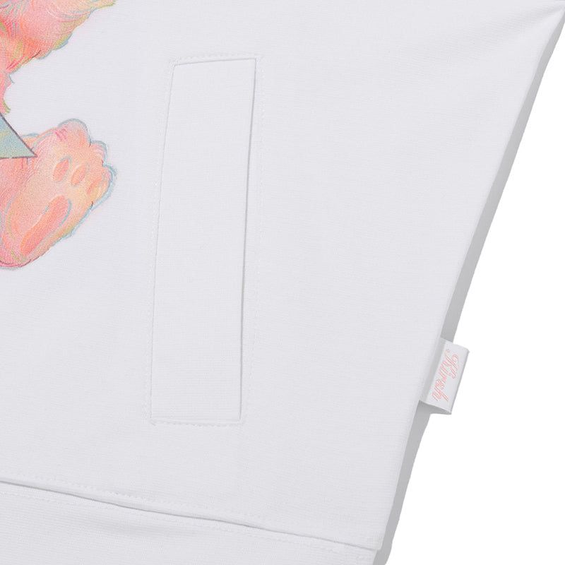 WITTY BUNNY SPLIT GRAPHIC CROP HOODIE ZIP UP [WHITE]