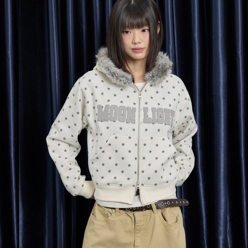 WaiKei（ワイケイ）の「ムーンライト アップリケファーフードジップアップ（トップス）」