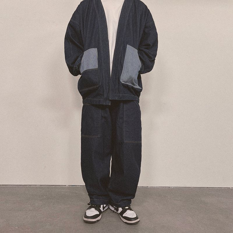 stripe patch denim pants_blue